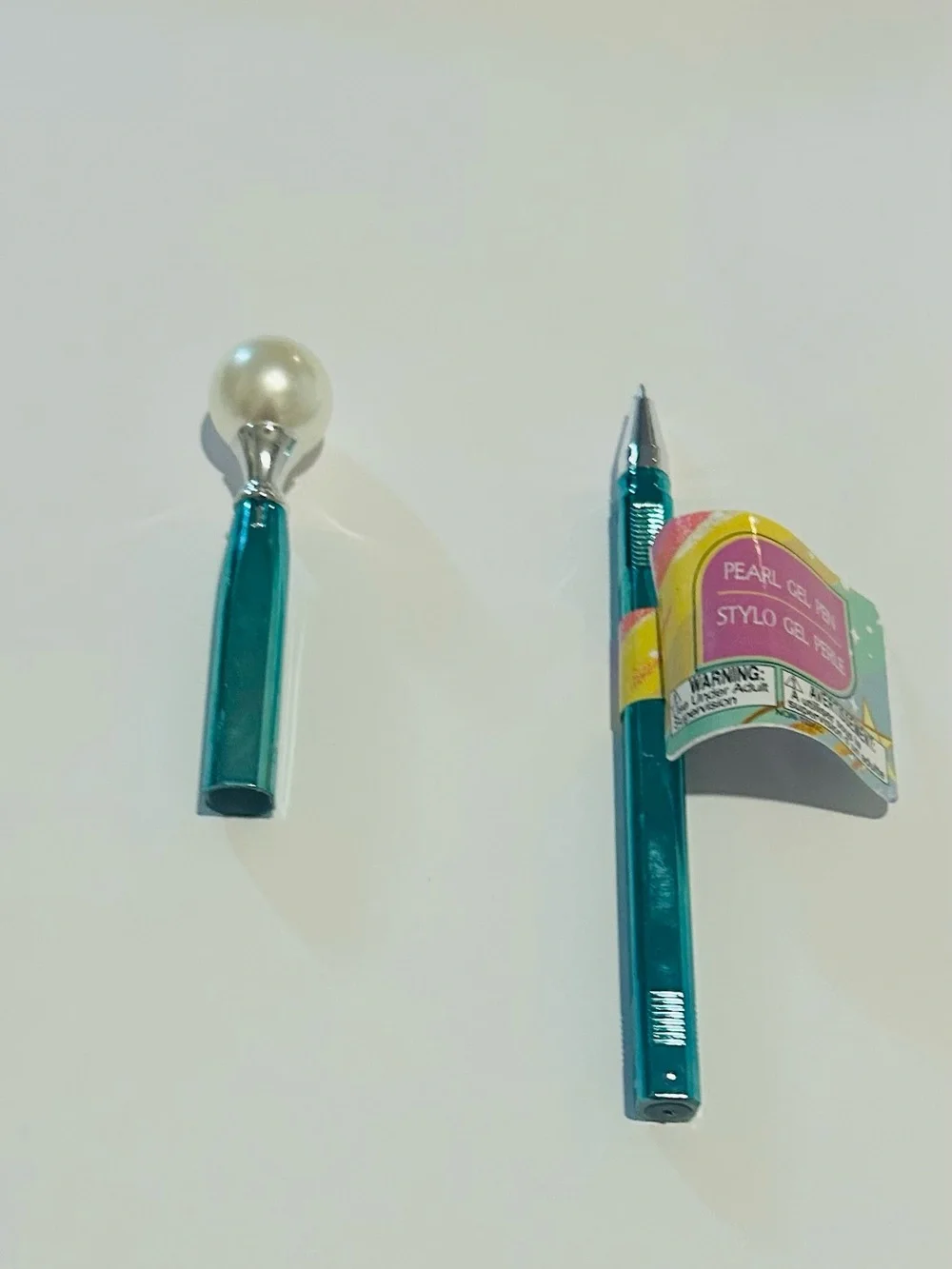 New 3 Pearl Gel Pens Green Bottoms Pearl on Top Blue Ink Pen